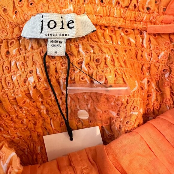 JOIE Wo Cameo Smocked Cotton Top, Muskmelon Porcelain, Size M - Picture 7 of 9